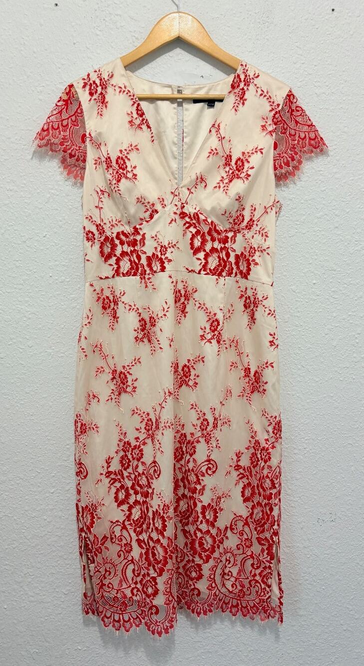 French Connection Red Lace Dress Classic Glam V-Neck